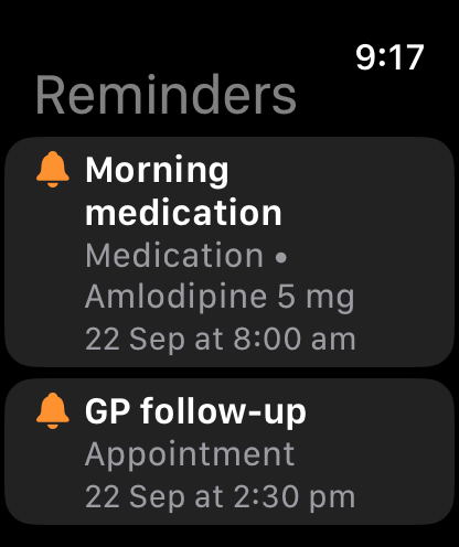 myHealthRoutine reminders on Apple Watch